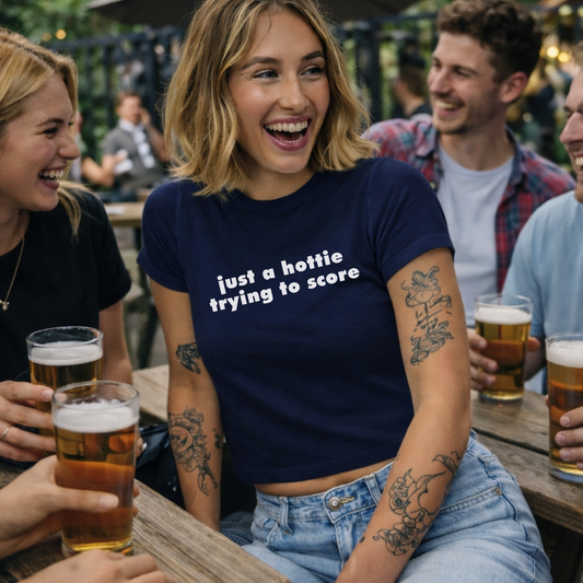 Just A Hottie Trying To Score Slogan Baby Tee